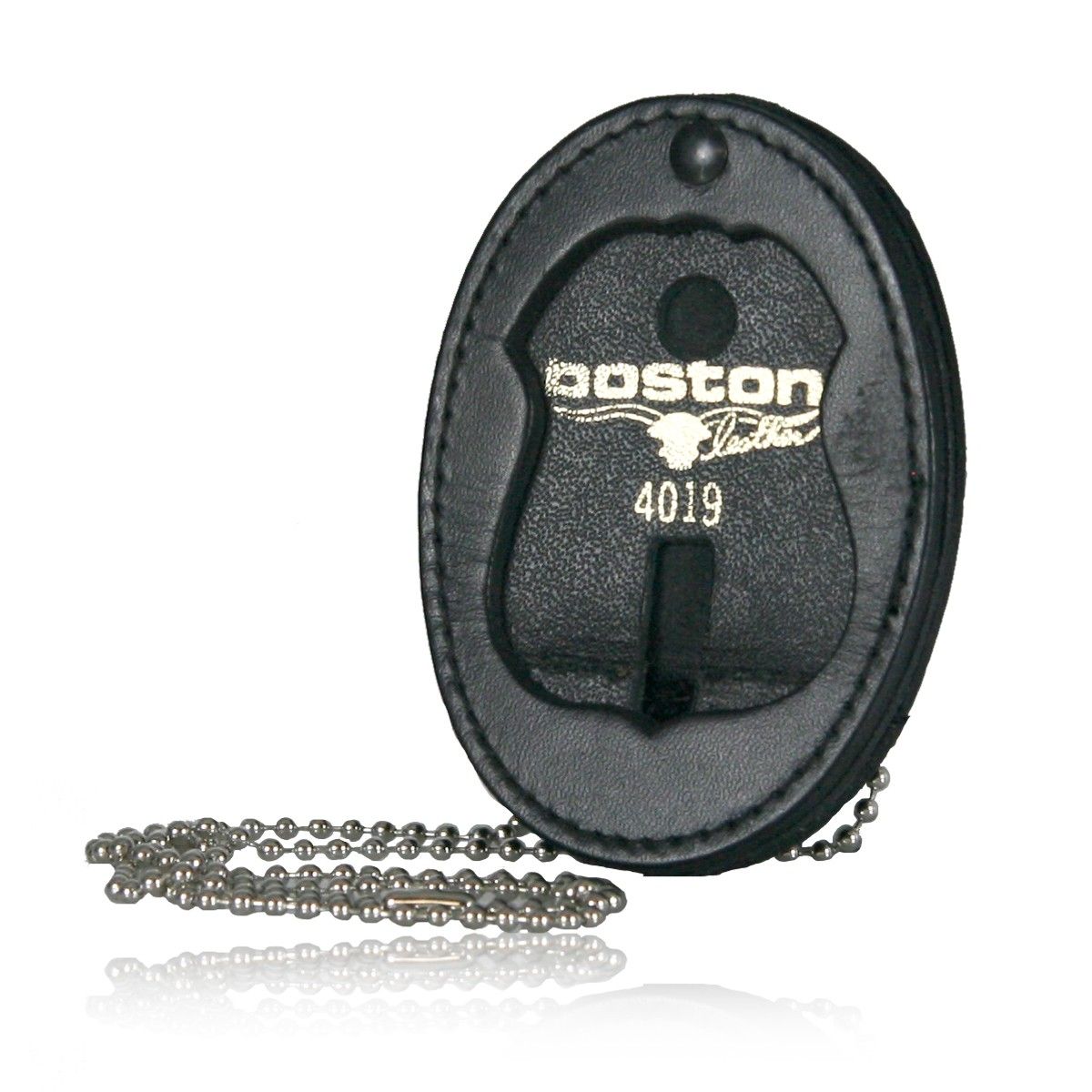 Boston Leather 5845-1 Black Neck Chain Badge ID Holder Generic Pin In Holes 