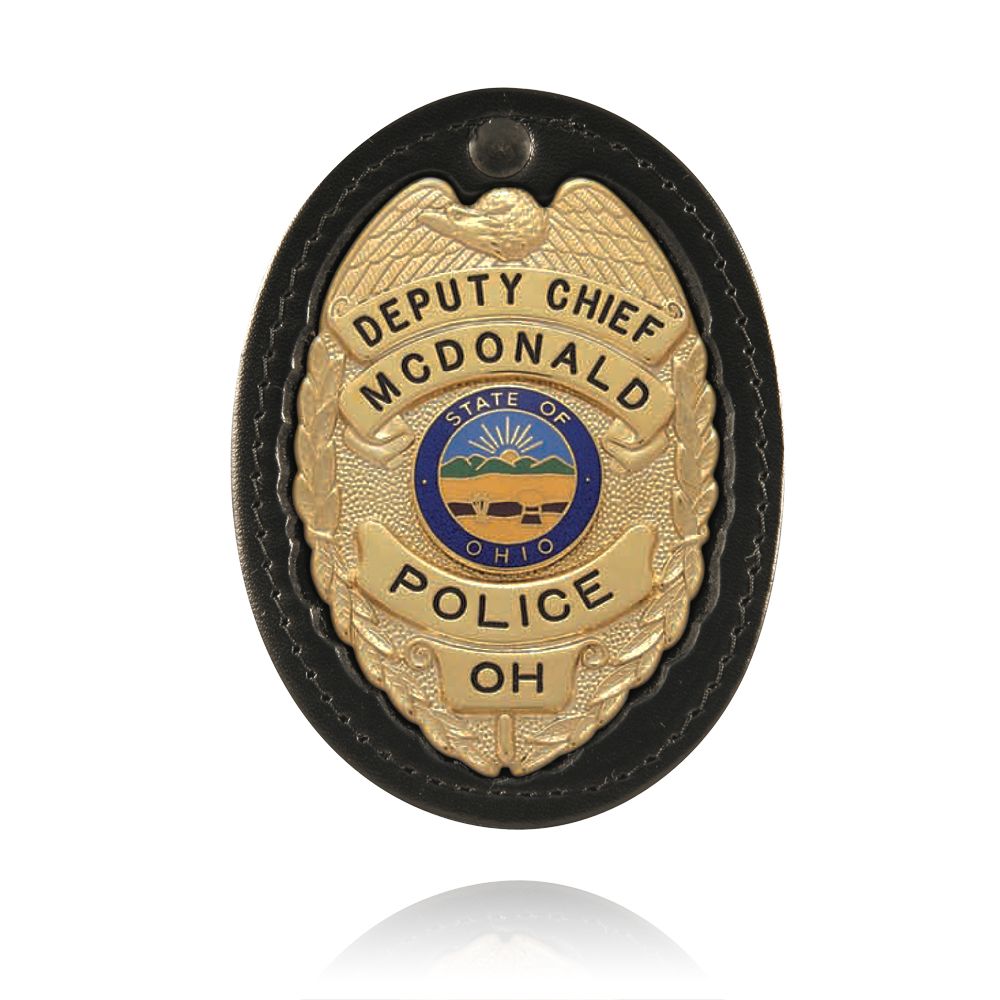 Boston Police Badge Holder Leather Clip On Belt Clip/Neck Chain 